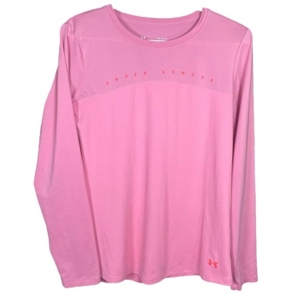 Under Armour Medium Long Sleeve Shirt Pink Lightweight Athletic Workout Gym Tops